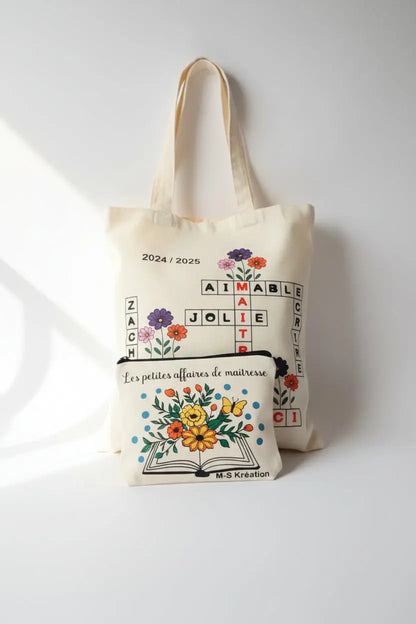 Cadeaux maîtresse ou ATSEM - Lot Tote Bag + Trousse MS Kréation