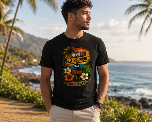 T-shirt « Mi Vien La Réunion 974 – Nout' Lé La ! »