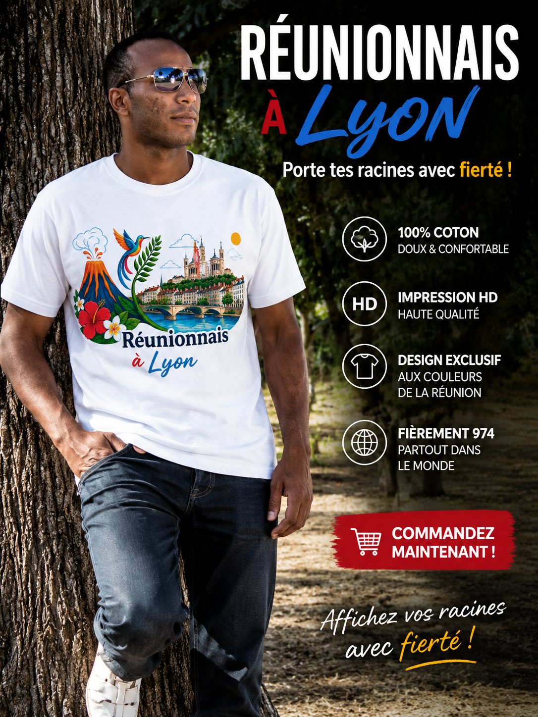 T-shirt Réunionnais ... : un pont entre île et montagne