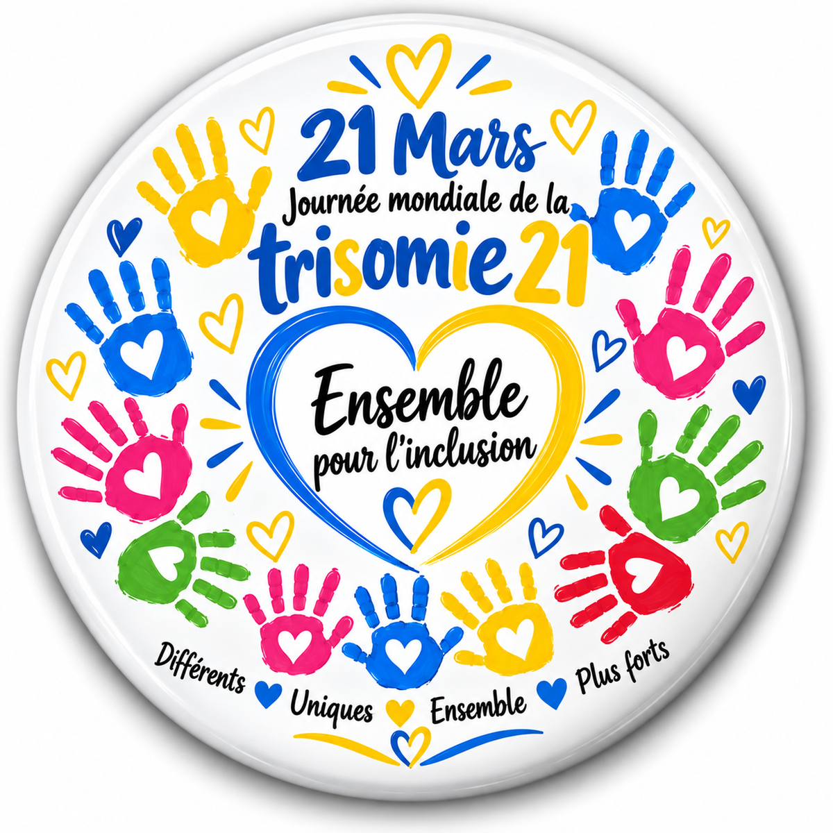 Badge Trisomie 21 – Journée mondiale du 21 mars