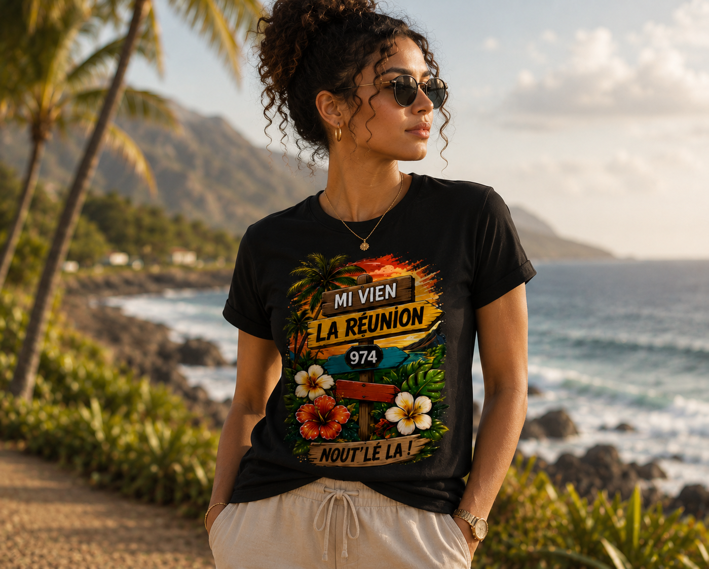 T-shirt « Mi Vien La Réunion 974 – Nout' Lé La ! »