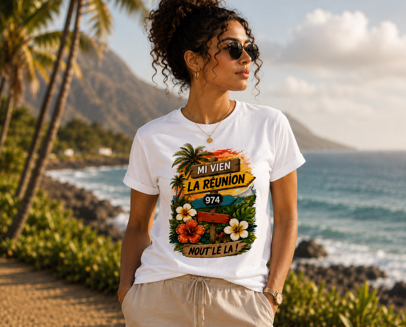 T-shirt « Mi Vien La Réunion 974 – Nout' Lé La ! »