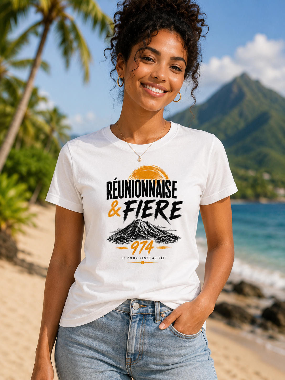 T-shirt Réunionnais & Fier 974 – Le cœur reste au péi