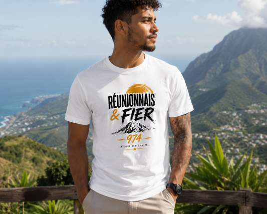 T-shirt Réunionnais & Fier 974 – Le cœur reste au péi