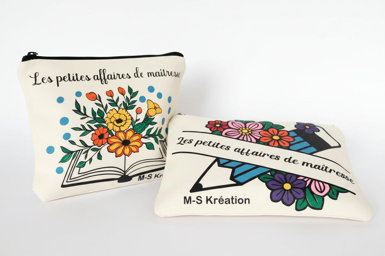 Cadeaux maîtresse ou ATSEM - Lot Tote Bag + Trousse MS Kréation