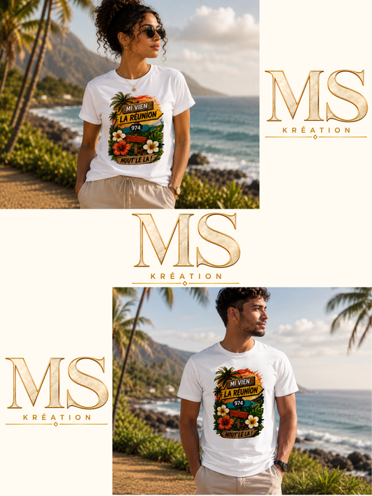 T-shirt « Mi Vien La Réunion 974 – Nout' Lé La ! »