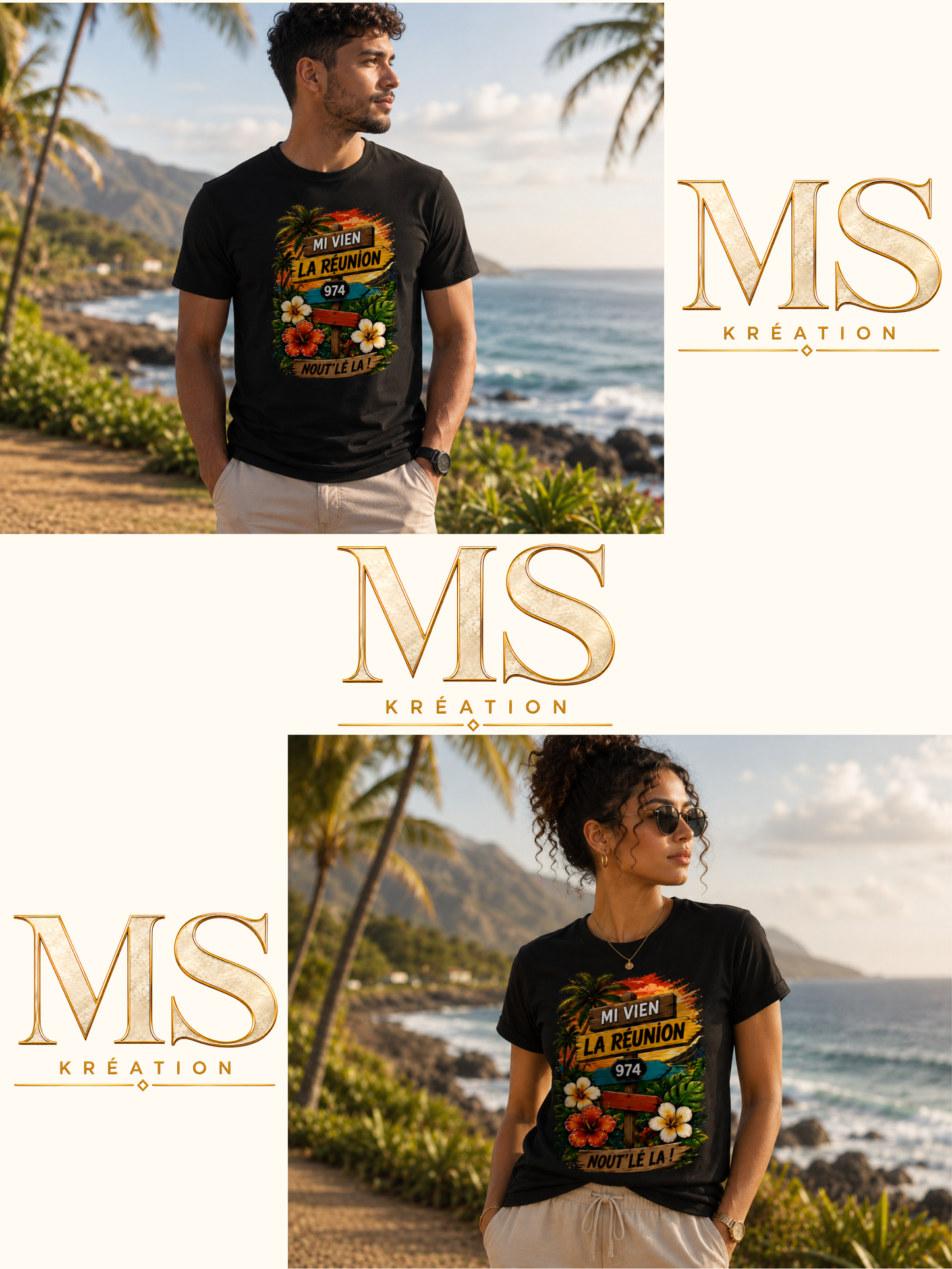 T-shirt « Mi Vien La Réunion 974 – Nout' Lé La ! »