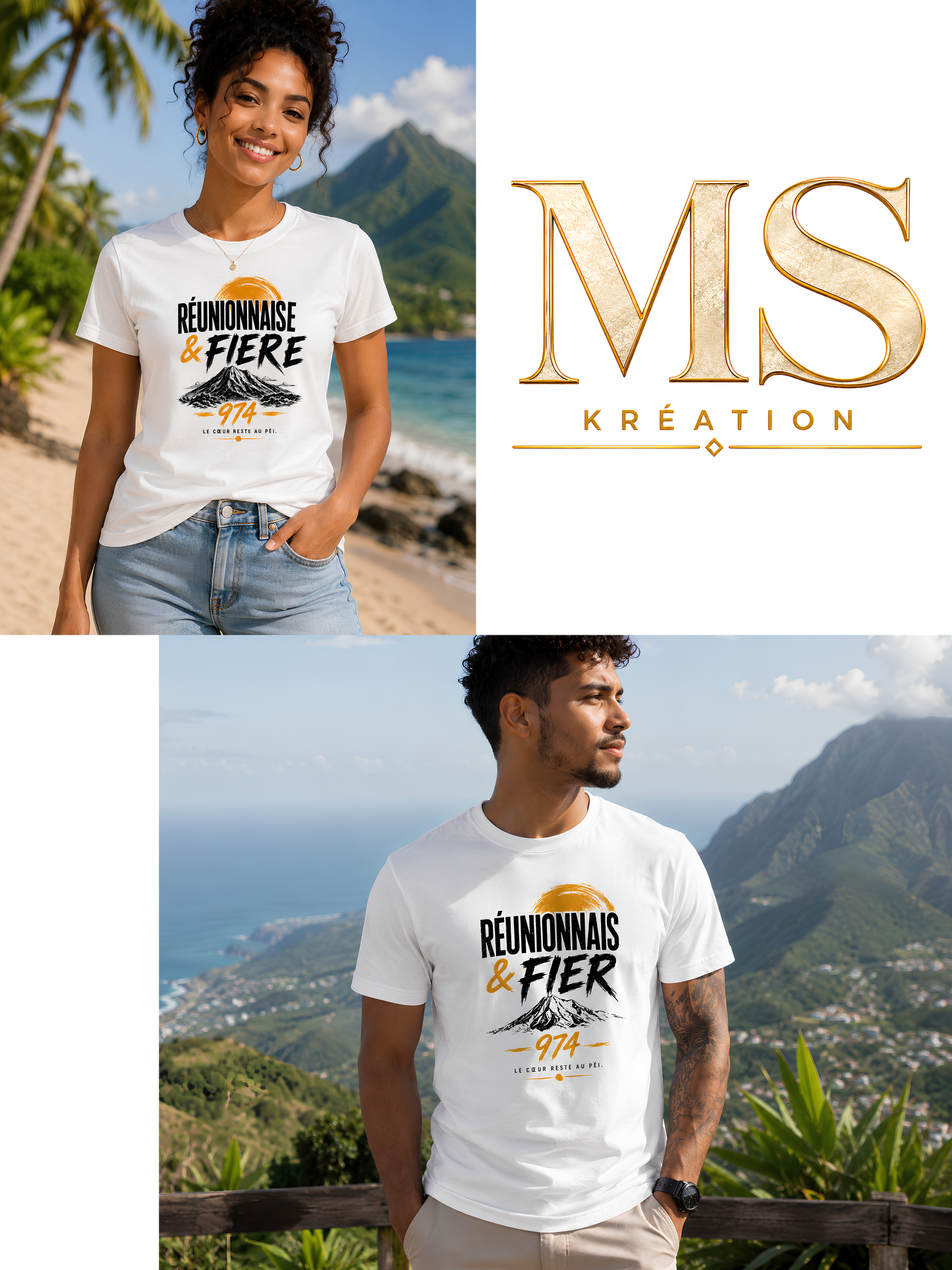 T-shirt Réunionnais & Fier 974 – Le cœur reste au péi