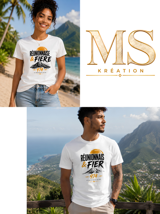T-shirt Réunionnais & Fier 974 – Le cœur reste au péi