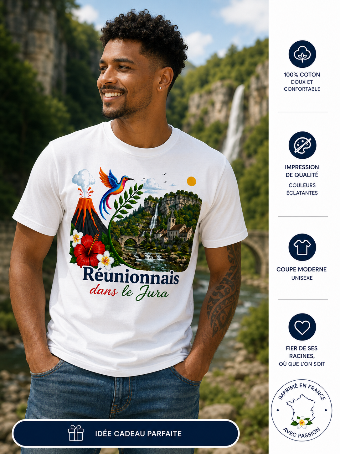 T-shirt Réunionnais ... : un pont entre île et montagne
